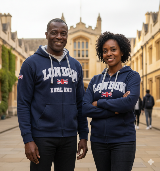 LE129ZNG Unisex London England Zipped Hoodie Hooded Sweatshirt Navy Grey XS-4XL - British Heritage Brands