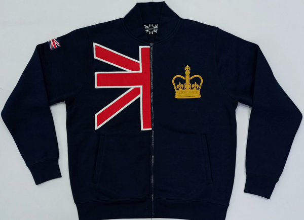 Unisex Union Jack Crown Baseball Jacket with free UJ Pin Badge Navy Colour Size XS to 4XL