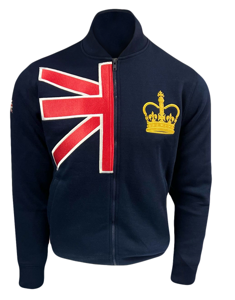 Unisex Union Jack Crown Baseball Jacket with free UJ Pin Badge Navy Colour Size XS to 4XL