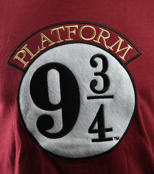 Licensed Unisex Harry Potter Platform 9 3/4 Applique Embroidery with sleeve print t-shirt