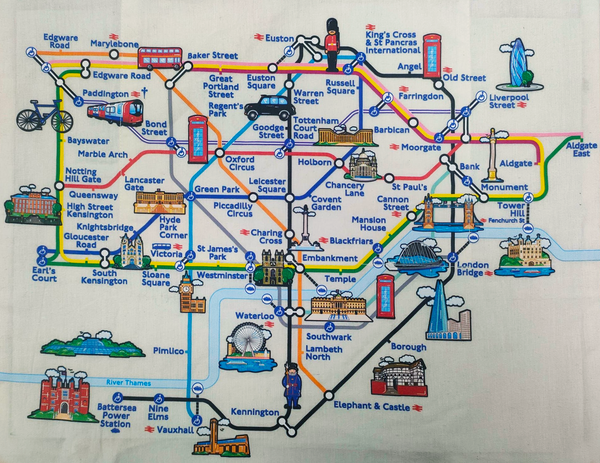 GWCC Licensed Official London Underground tote bag with tube map print London Icons back print Mind the Gap Roundel