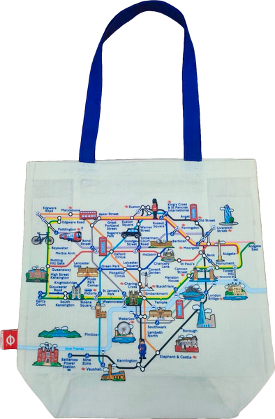 GWCC Licensed Official London Underground tote bag with tube map print London Icons back print Mind the Gap Roundel