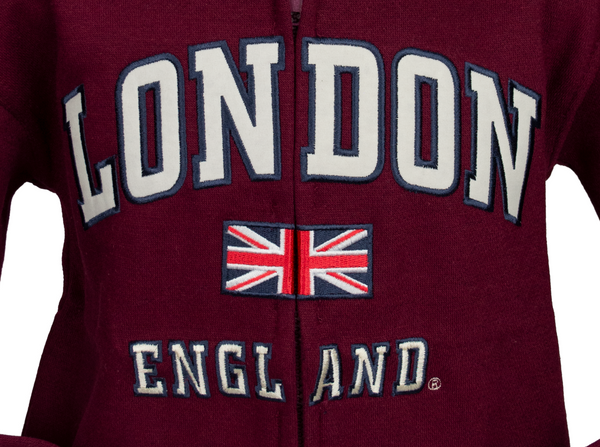 London England Kids Zipped Hoodie Hooded Sweatshirt Maroon Colour (LE129KZ) - British Heritage Brands