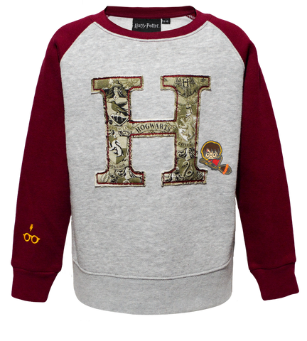 Kids Unisex Boys Girls Licensed Hogwarts Raglan Applique Sweatshirt