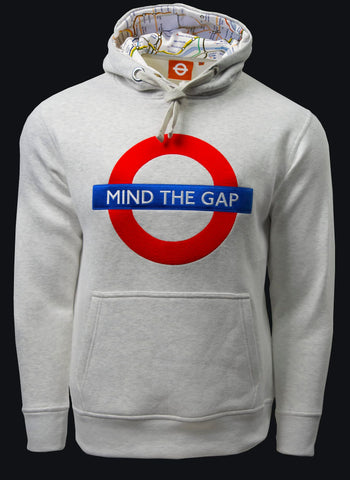 Licensed Unisex Mind the Gap™ Chainstitch Embroidered Colour Ash Grey Hooded Sweatshirt