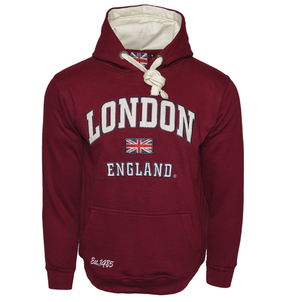 LE129MOW Unisex London England Hoodie Hooded Sweatshirt Maroon off white XS-2XL - British Heritage Brands