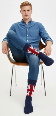 Union Jack British Men Crew Socks and Ankle(trainer) socks, colour Navy and Red, sizes 6-11 (39-46 Euro)