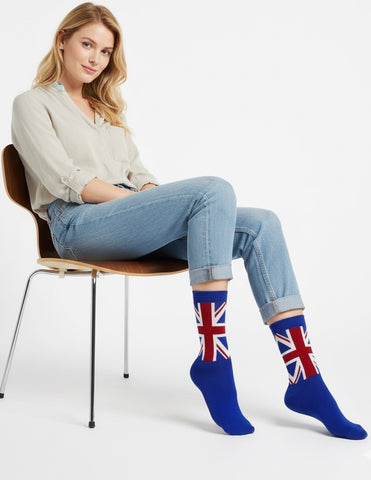 Union Jack British Ladies Crew Socks and Ankle(trainer) socks, colour Navy and Red, sizes 4-7 (35-38 Euro)