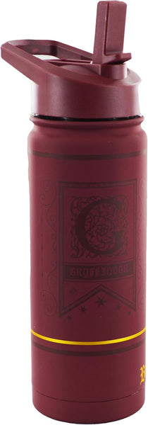 Licensed Harry Potter Gryffindor 'Double Stainless Steel 304' Water Bottle with Embossed Logo in Gold & Brave at Heart in Gold, Capacity 530ml (18oz), Storage 16 Hours hot and 12 Hours Cold