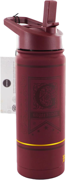Licensed Harry Potter Gryffindor 'Double Stainless Steel 304' Water Bottle with Embossed Logo in Gold & Brave at Heart in Gold, Capacity 530ml (18oz), Storage 16 Hours hot and 12 Hours Cold