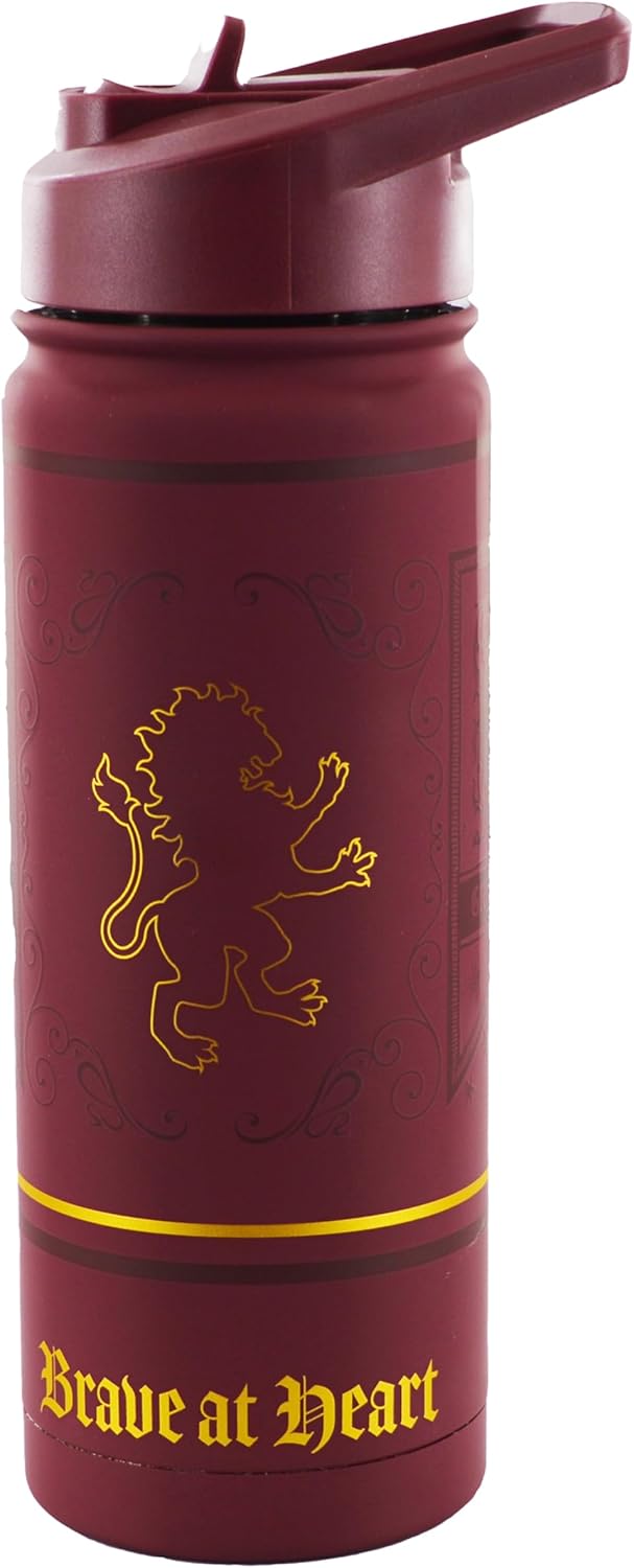 Licensed Harry Potter Gryffindor 'Double Stainless Steel 304' Water Bottle with Embossed Logo in Gold & Brave at Heart in Gold, Capacity 530ml (18oz), Storage 16 Hours hot and 12 Hours Cold