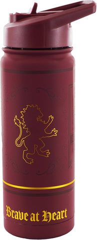Licensed Harry Potter Gryffindor 'Double Stainless Steel 304' Water Bottle with Embossed Logo in Gold & Brave at Heart in Gold, Capacity 530ml (18oz), Storage 16 Hours hot and 12 Hours Cold
