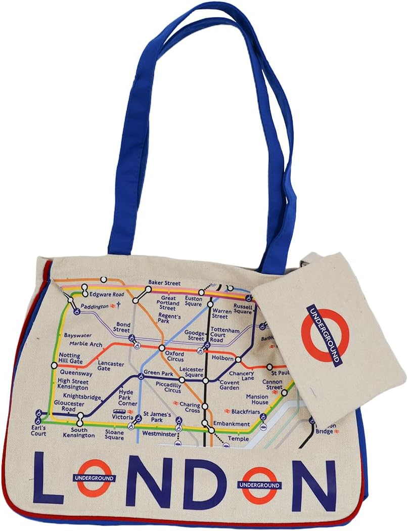 Licensed London Underground Tube Map Canvas Tote Bag with matching Purse with Underground Roundell