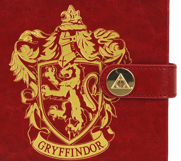 Licensed Harry Potter House notebook journal, parchment paper, house logo, house history, Gold printed house crest logo in front, Hogwarts, Gryffindor, Slytherin, Hufflepuff and Ravenclaw (Gryffindor)