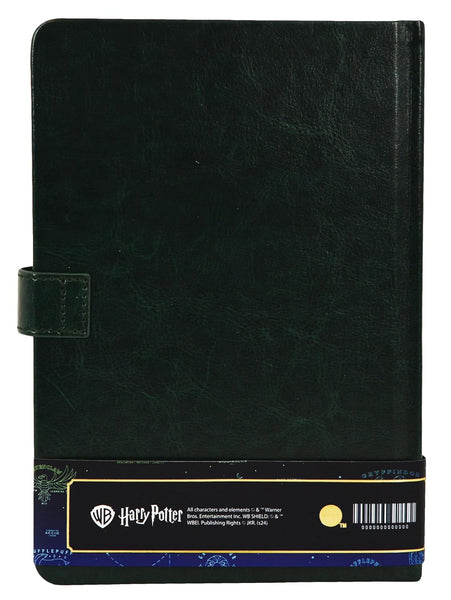 Licensed Harry Potter House notebook journal, parchment paper, house logo, house history, Gold printed house crest logo in front, Hogwarts, Gryffindor, Slytherin, Hufflepuff and Ravenclaw (Slytherin)