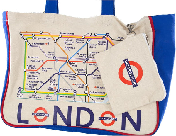 Licensed London Underground Tube Map Canvas Tote Bag with matching Purse with Underground Roundell