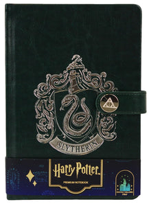 Licensed Harry Potter House notebook journal, parchment paper, house logo, house history, Gold printed house crest logo in front, Hogwarts, Gryffindor, Slytherin, Hufflepuff and Ravenclaw (Slytherin)