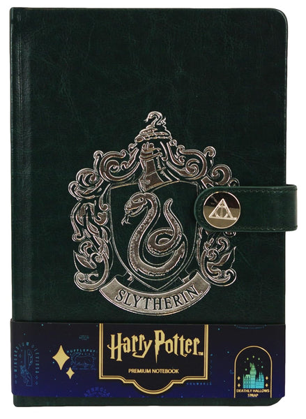 Licensed Harry Potter House notebook journal, parchment paper, house logo, house history, Gold printed house crest logo in front, Hogwarts, Gryffindor, Slytherin, Hufflepuff and Ravenclaw (Slytherin)