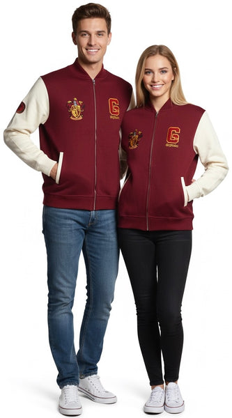 Licensed Harry Potter Unisex Gryffindor Baseball Jacket Terry Towel Embroidery Zipped Maroon/Off White Size XS to 2XL
