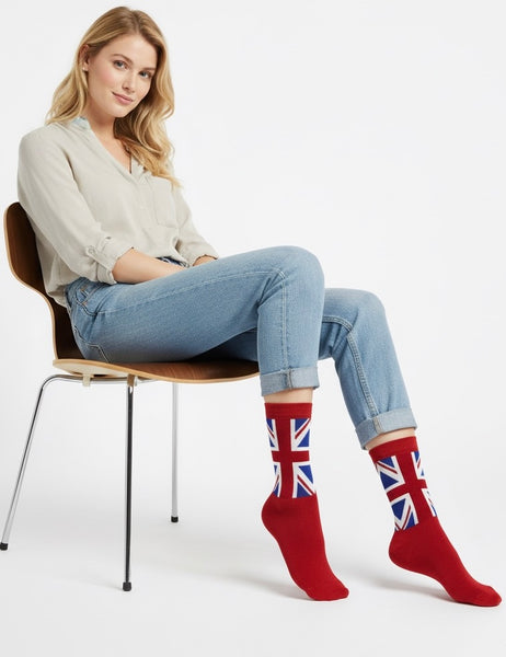 Union Jack British Ladies Crew Socks and Ankle(trainer) socks, colour Navy and Red, sizes 4-7 (35-38 Euro)