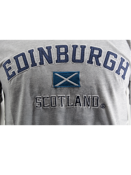 GWCC Unisex Edinburgh Scotland Applique Lettering with Scottish Flag in Centre t-Shirt, 5 Colours, XS to 4XL with Scottish Flag Metal pin Badge