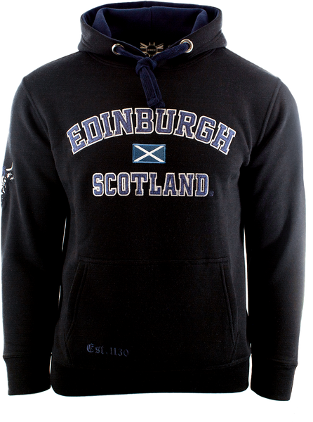 Unisex Edinburgh Scotland Hooded Sweatshirt, Hoodie Applique Embroidery Design, XS-4XL, Available in Black, Blue, Off-White, Grey-Pink, Grey-Navy