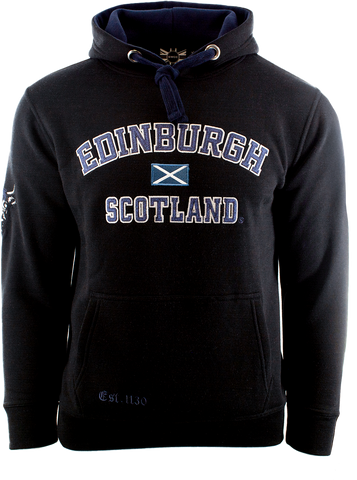 Unisex Edinburgh Scotland Hooded Sweatshirt, Hoodie Applique Embroidery Design, XS-4XL, Available in Black, Blue, Off-White, Grey-Pink, Grey-Navy