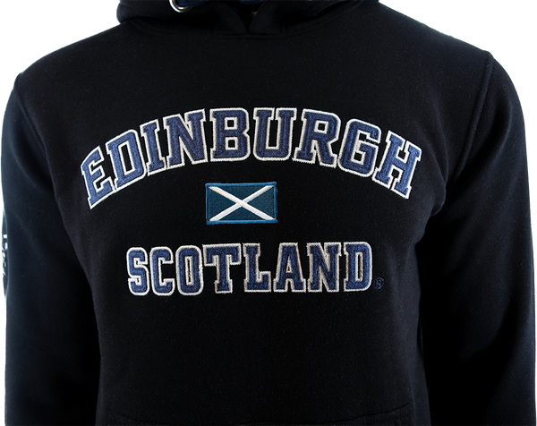 Unisex Edinburgh Scotland Hooded Sweatshirt, Hoodie Applique Embroidery Design, XS-4XL, Available in Black, Blue, Off-White, Grey-Pink, Grey-Navy
