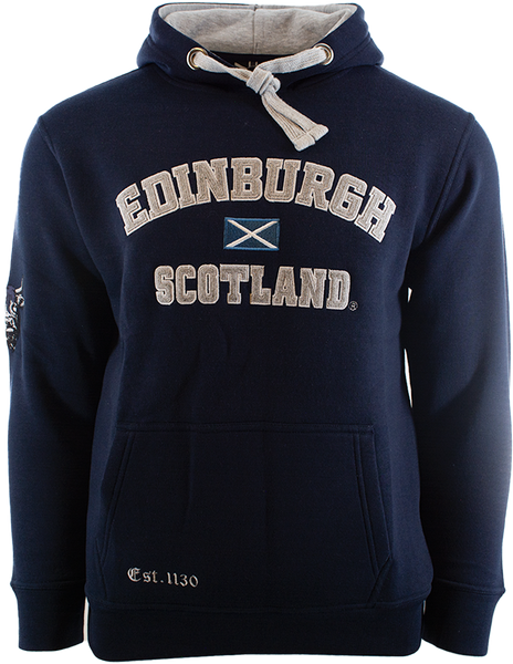 Unisex Edinburgh Scotland Hooded Sweatshirt, Hoodie Applique Embroidery Design, XS-4XL, Available in Black, Blue, Off-White, Grey-Pink, Grey-Navy
