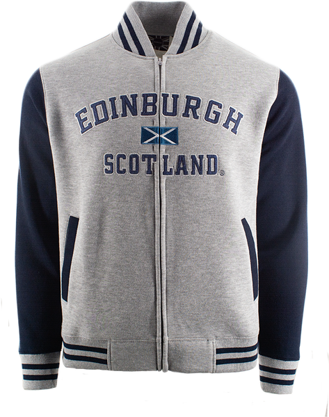 Unisex Edinburgh Scotland Varisty Baseball Jacket, applique Front and Highland Cow sleeve embroidery,Navy Grey,Black Navy,Grey Navy,Pink, Sizes XS to 4XL