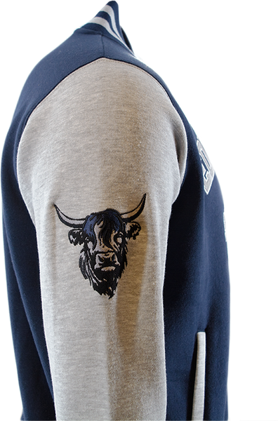 Unisex Edinburgh Scotland Varisty Baseball Jacket, applique Front and Highland Cow sleeve embroidery,Navy Grey,Black Navy,Grey Navy,Pink, Sizes XS to 4XL