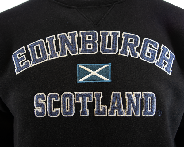 Unisex Edinburgh Scotland Sweatshirt, Applique Embroidery Design, XS-4XL, Available in Black, Blue, Off-White, Grey GPink and Grey Navy