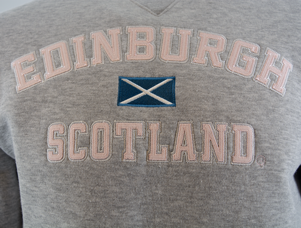 Unisex Edinburgh Scotland Sweatshirt, Applique Embroidery Design, XS-4XL, Available in Black, Blue, Off-White, Grey GPink and Grey Navy