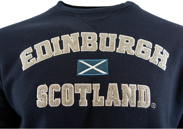 Unisex Edinburgh Scotland Sweatshirt, Applique Embroidery Design, XS-4XL, Available in Black, Blue, Off-White, Grey GPink and Grey Navy