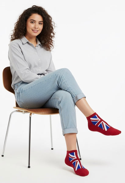 Union Jack British Ladies Crew Socks and Ankle(trainer) socks, colour Navy and Red, sizes 4-7 (35-38 Euro)