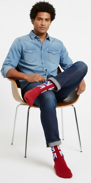 Union Jack British Men Crew Socks and Ankle(trainer) socks, colour Navy and Red, sizes 6-11 (39-46 Euro)