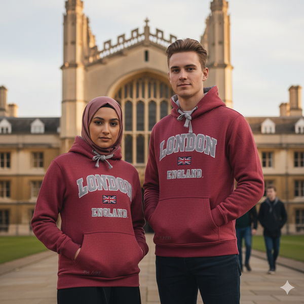 LE129 Unisex London England Applique Embroidery Ruby Red Colour XS to 4XL