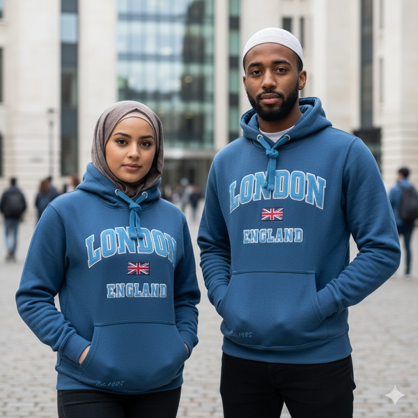 LE129 Unisex London England Applique Embroidery Petrol Blue Colour XS to 4XL