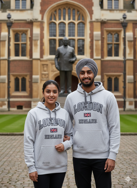 LE129 Unisex London England Applique Embroidery Ash Grey Colour XS to 4XL