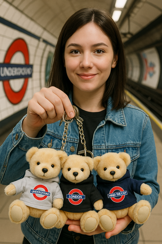 Licensed Underground 11CM Teddy Bear Keyring with real hoodie embroidered in 3 Styles Mind the Gap, Underground, London