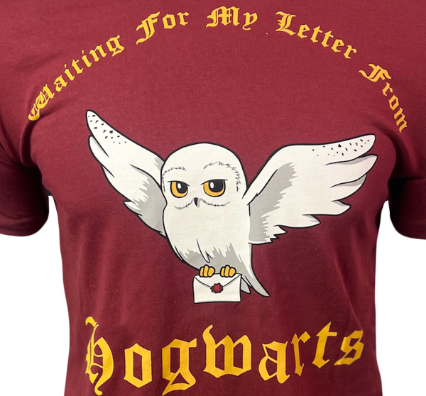 Licensed Unisex Harry Potter Hedwig t-Shirt Slogan Printed Waiting for Letter from Hogwarts Maroon, XS to 2XL