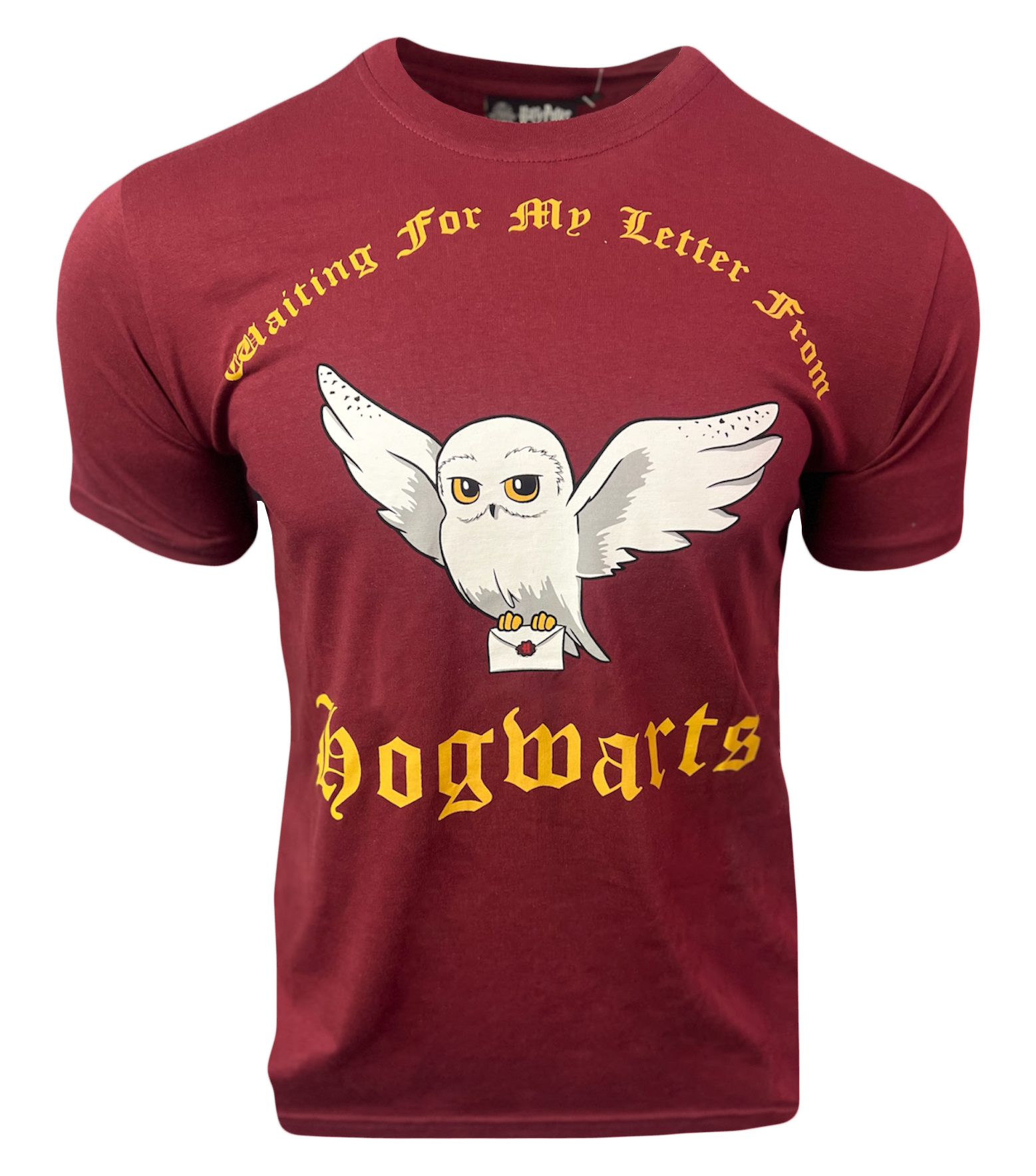 Licensed Unisex Harry Potter Hedwig t-Shirt Slogan Printed Waiting for Letter from Hogwarts Maroon, XS to 2XL