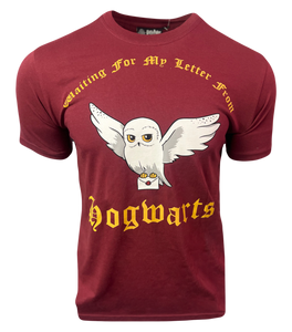 Licensed Unisex Harry Potter Hedwig t-Shirt Slogan Printed Waiting for Letter from Hogwarts Maroon, XS to 2XL