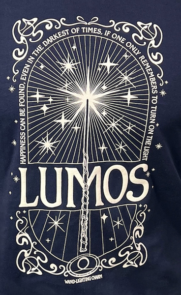 Licensed Harry Potter Lumos T-Shirt, Unisex,Navy,XS to 2XL,'Happiness can be Found, Even in Darkest of Times, if one only Remembers to Turn on The Lights'