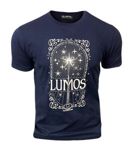 Licensed Harry Potter Lumos T-Shirt, Unisex,Navy,XS to 2XL,'Happiness can be Found, Even in Darkest of Times, if one only Remembers to Turn on The Lights'