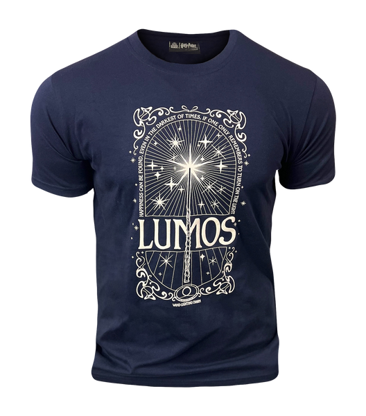 Licensed Harry Potter Lumos T-Shirt, Unisex,Navy,XS to 2XL,'Happiness can be Found, Even in Darkest of Times, if one only Remembers to Turn on The Lights'