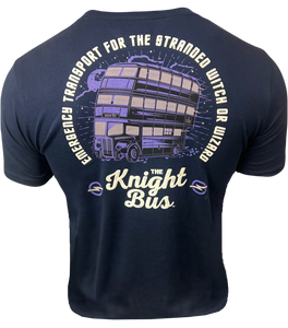 Licensed Unisex Harry Potter Knight Bus t-Shirt with Writing on Back Emergency Transport for The Stranded Witch and Wizard XS to 2XL