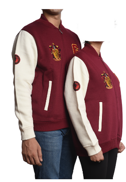 Licensed Harry Potter Unisex Gryffindor Baseball Jacket Terry Towel Embroidery Zipped Maroon/Off White Size XS to 2XL