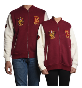 Licensed Harry Potter Unisex Gryffindor Baseball Jacket Terry Towel Embroidery Zipped Maroon/Off White Size XS to 2XL