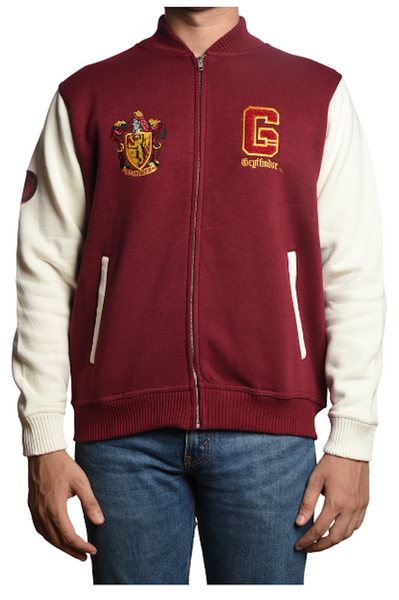 Licensed Harry Potter Unisex Gryffindor Baseball Jacket Terry Towel Embroidery Zipped Maroon/Off White Size XS to 2XL